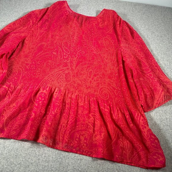 Maggie Barnes Catherines 3X Womens Top Blouse Pink Orange Lightweight Crinkle - Picture 13 of 14
